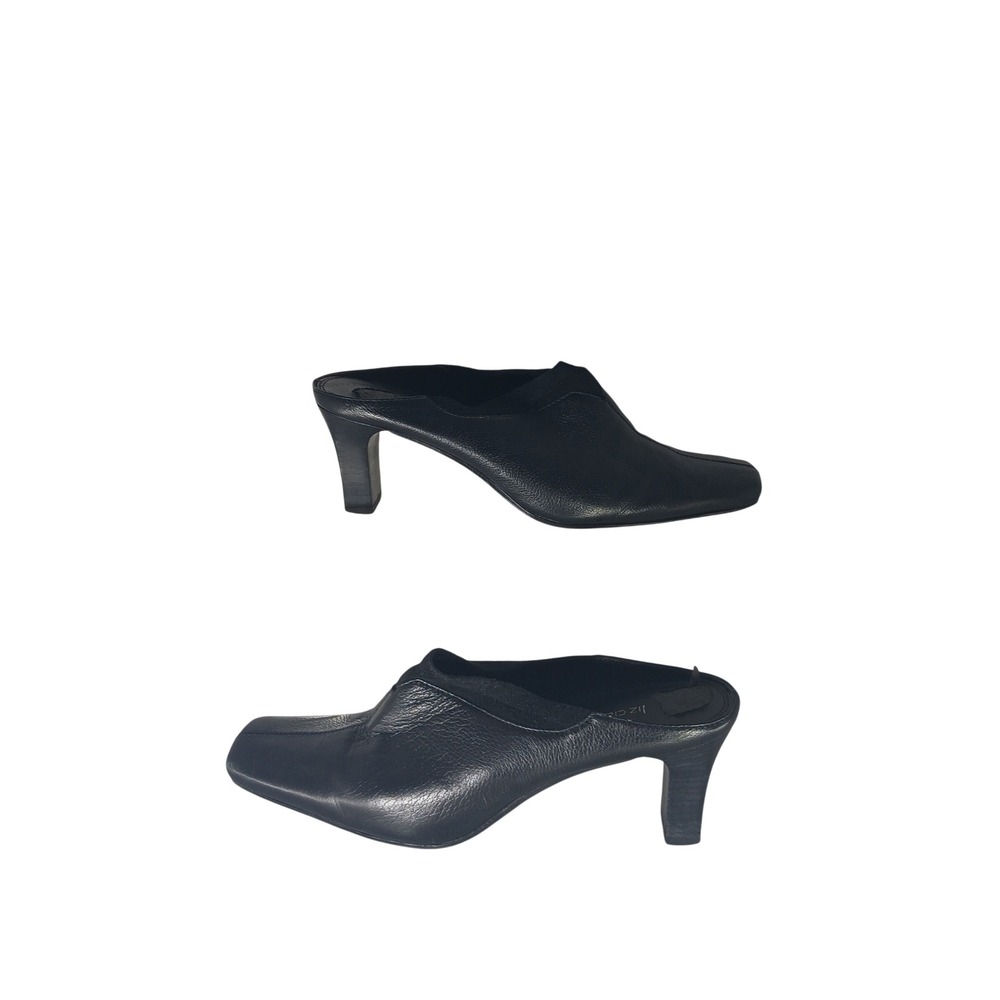 Liz Claiborne Margarete Mules 7M Black Leather Square Toe Block Heel 90s Y2K